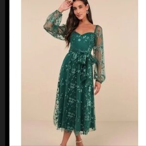 Lulu's Green Floral Long Sleeve Dress